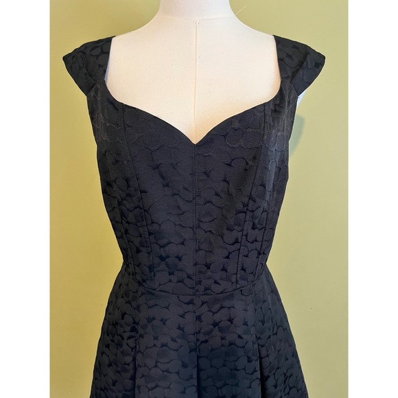 David Meister Black Jacquard Fit Flare Sweetheart Neck Cap Sleeve Dress Size 6 - Picture 5 of 7